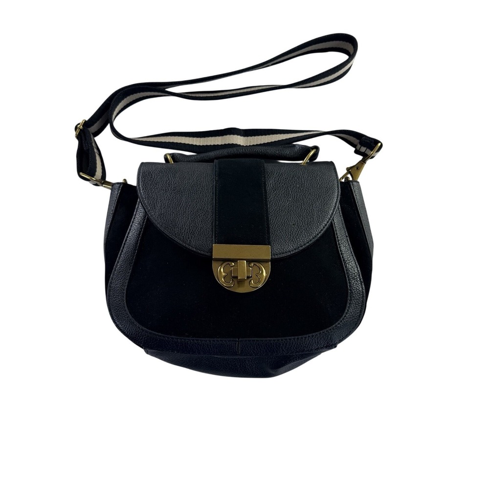 Emma Fox Dales Crossbody Handbag Black Leather with Top Handle Flap Turn Lock